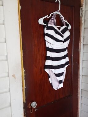 Tommy Bahama Light Pink Bkack & White Halter Swimsuit